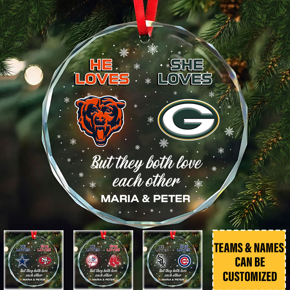 He Loves She Loves - Customized Round Glass Ornament