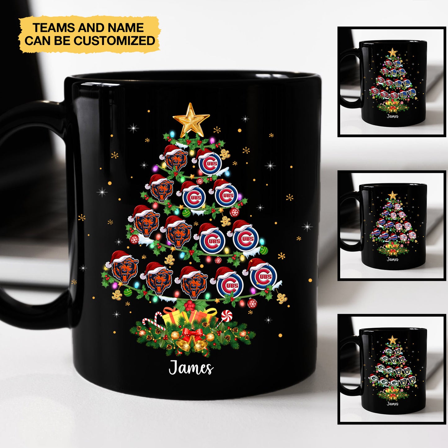 Christmas Tree Two Teams Mug - Customized Ceramic Mugs - Two-Sided Printing