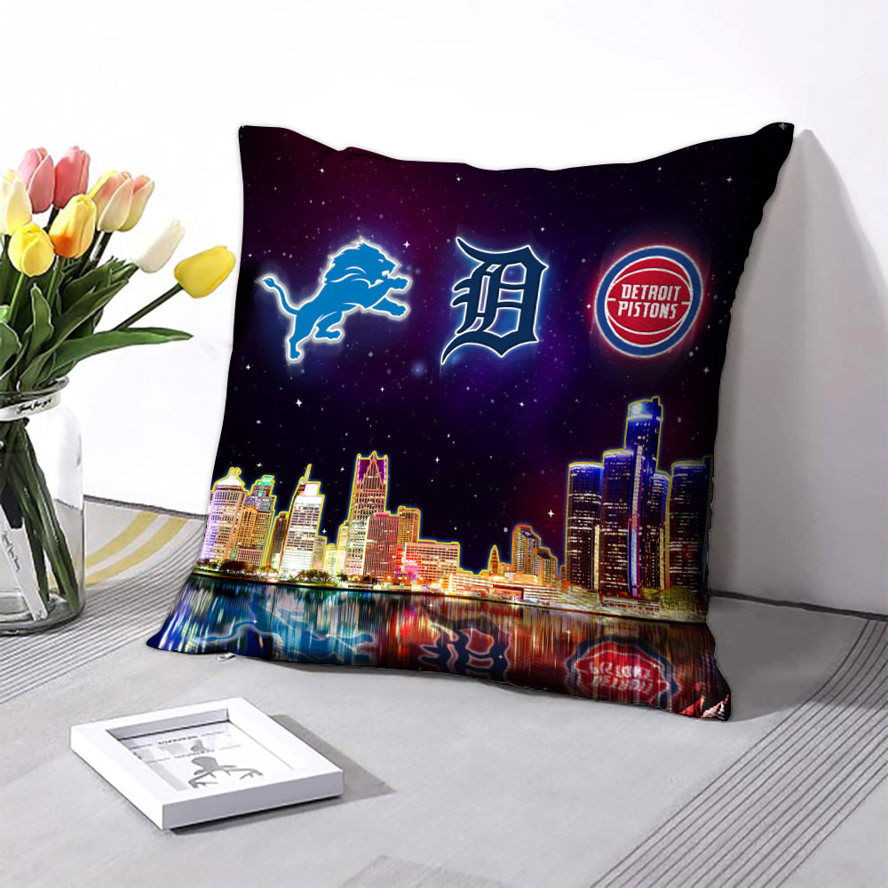 Detroit Skyline Pillow - One Side Print (Insert Included)
