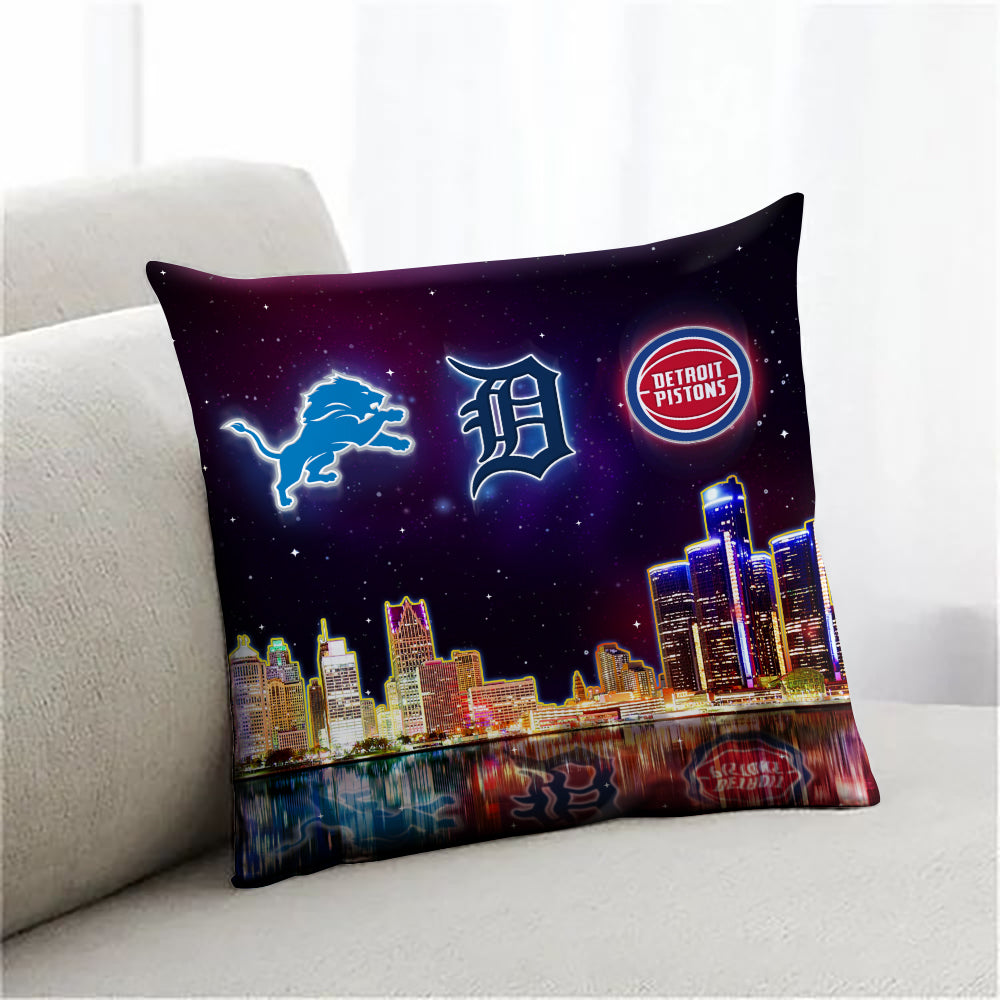 Detroit Skyline Pillow - One Side Print (Insert Included)