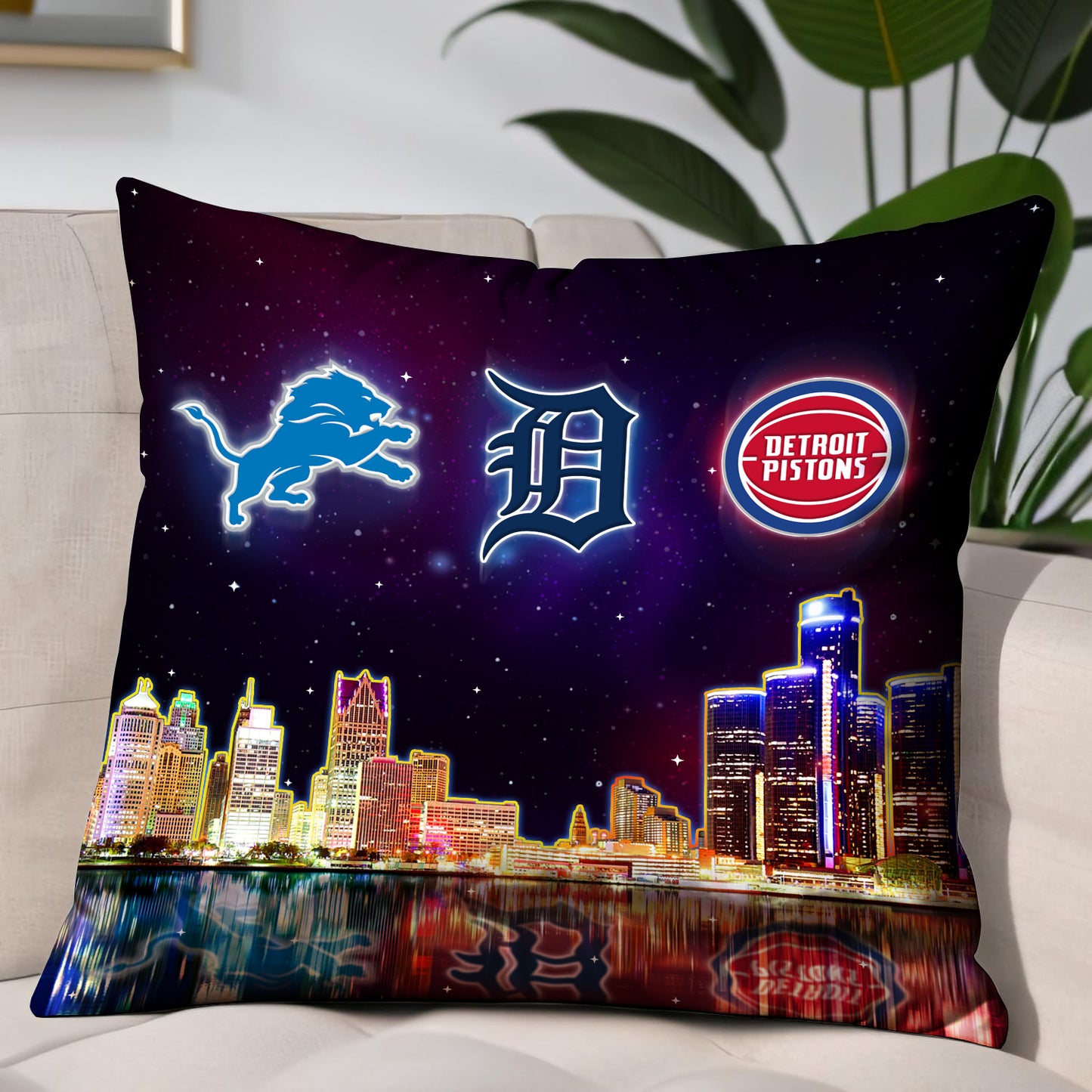Detroit Skyline Pillow - One Side Print (Insert Included)