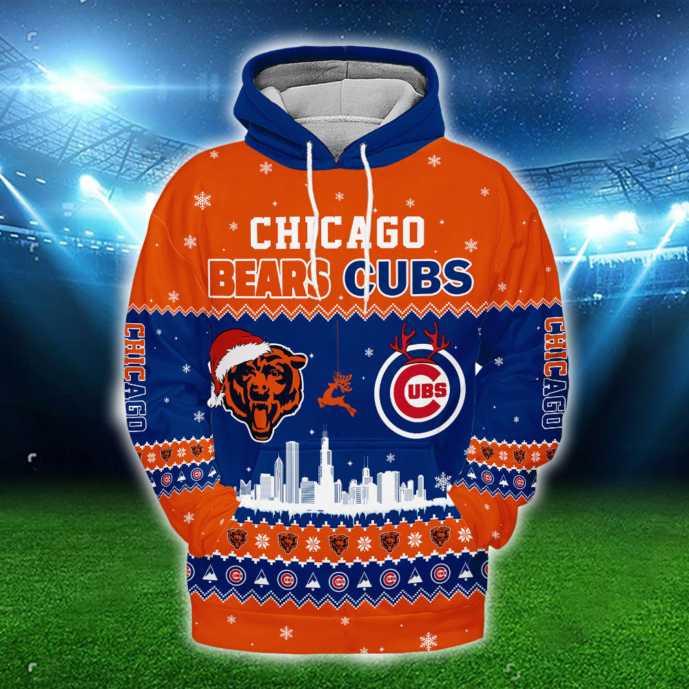 Chicago Christmas Fleece Hoodie - Customized Fleece Hoodie - BC