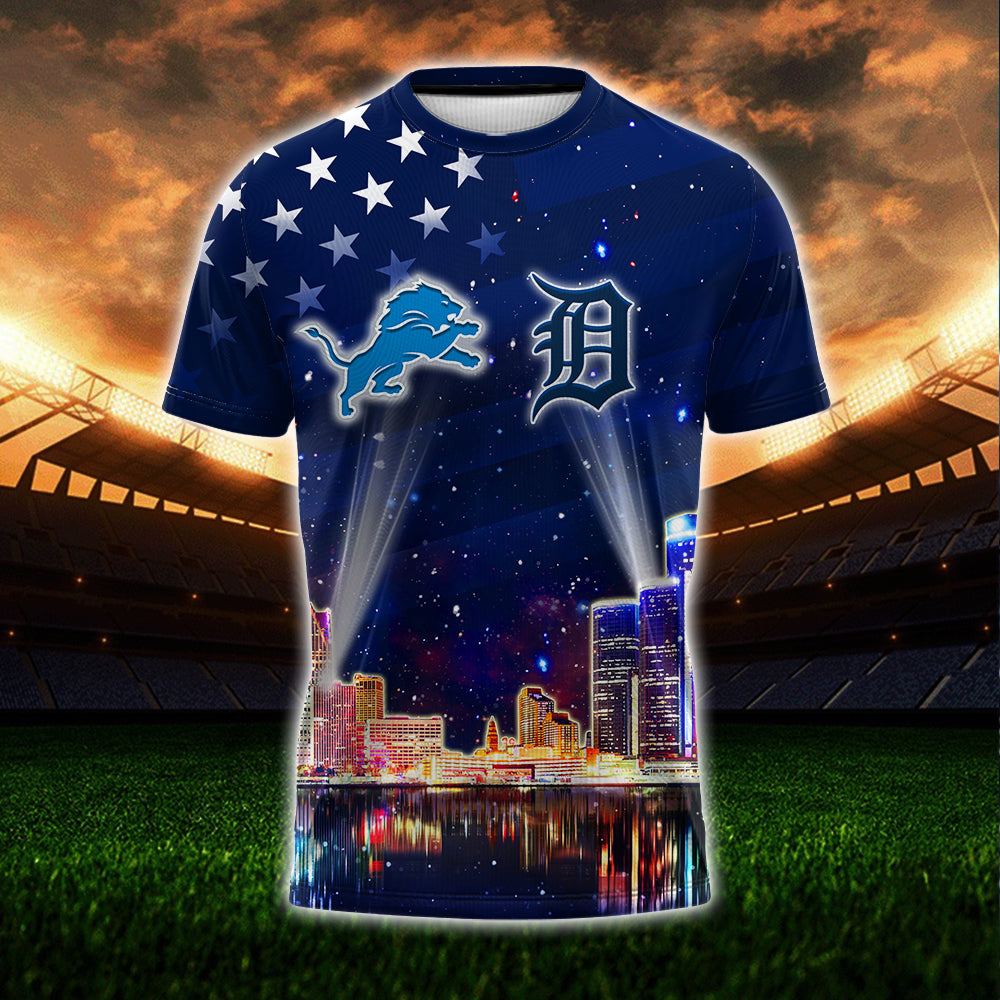 Detroit Skyline American Flag T-Shirt - LITG