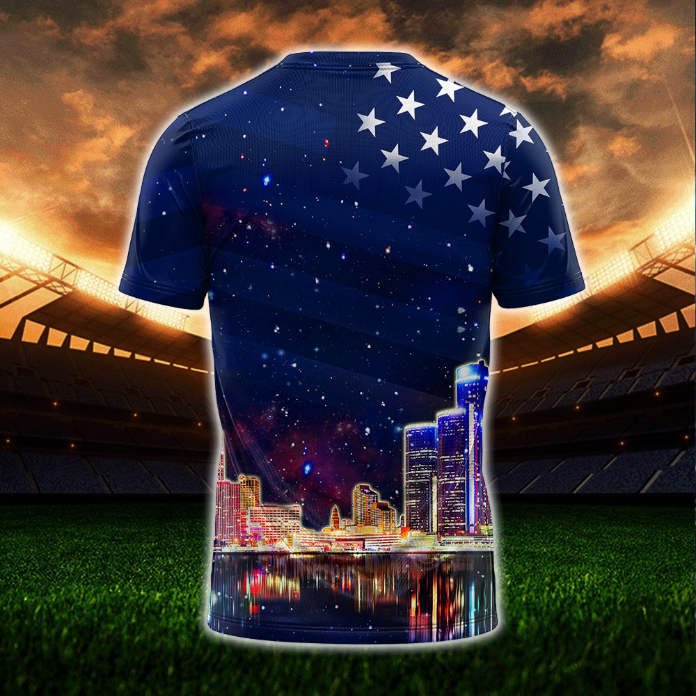 Detroit Skyline American Flag T-Shirt - LITG