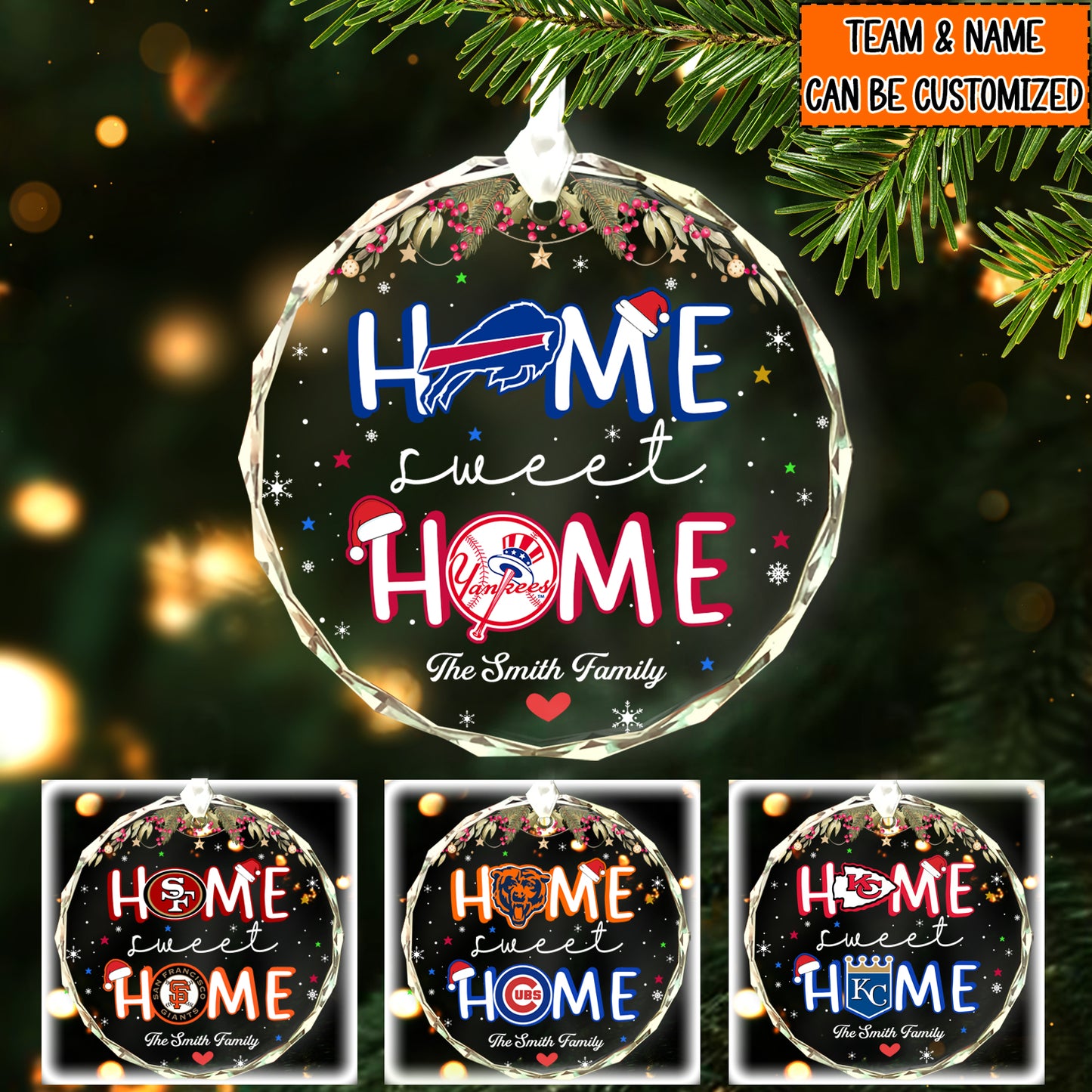 Home Sweet Home Round Glass Ornament - Customized Ornament