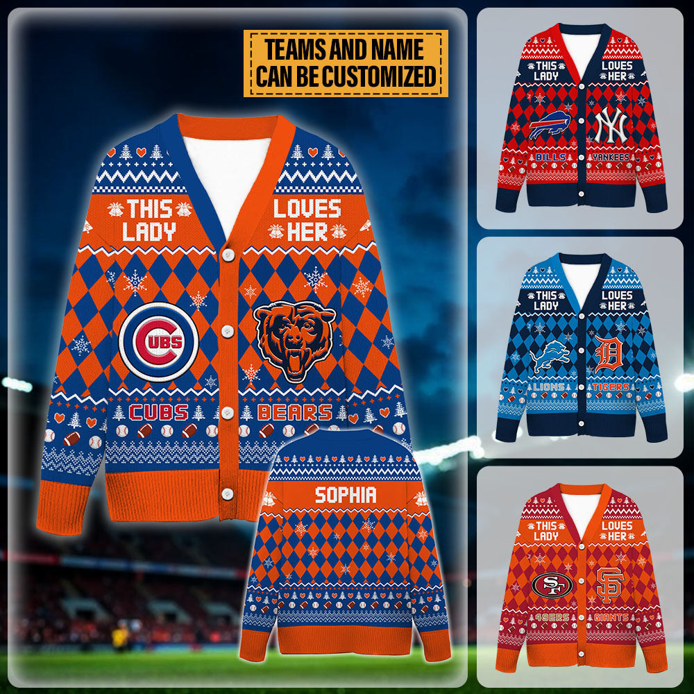 This Lady Loves Her Teams Cardigan Sweater - Customized Cardigan Sweater