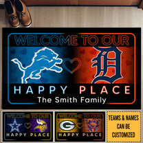 Welcome To Our Happy Place Doormat -  Customized Doormat - Anti Slip Indoor Doormat