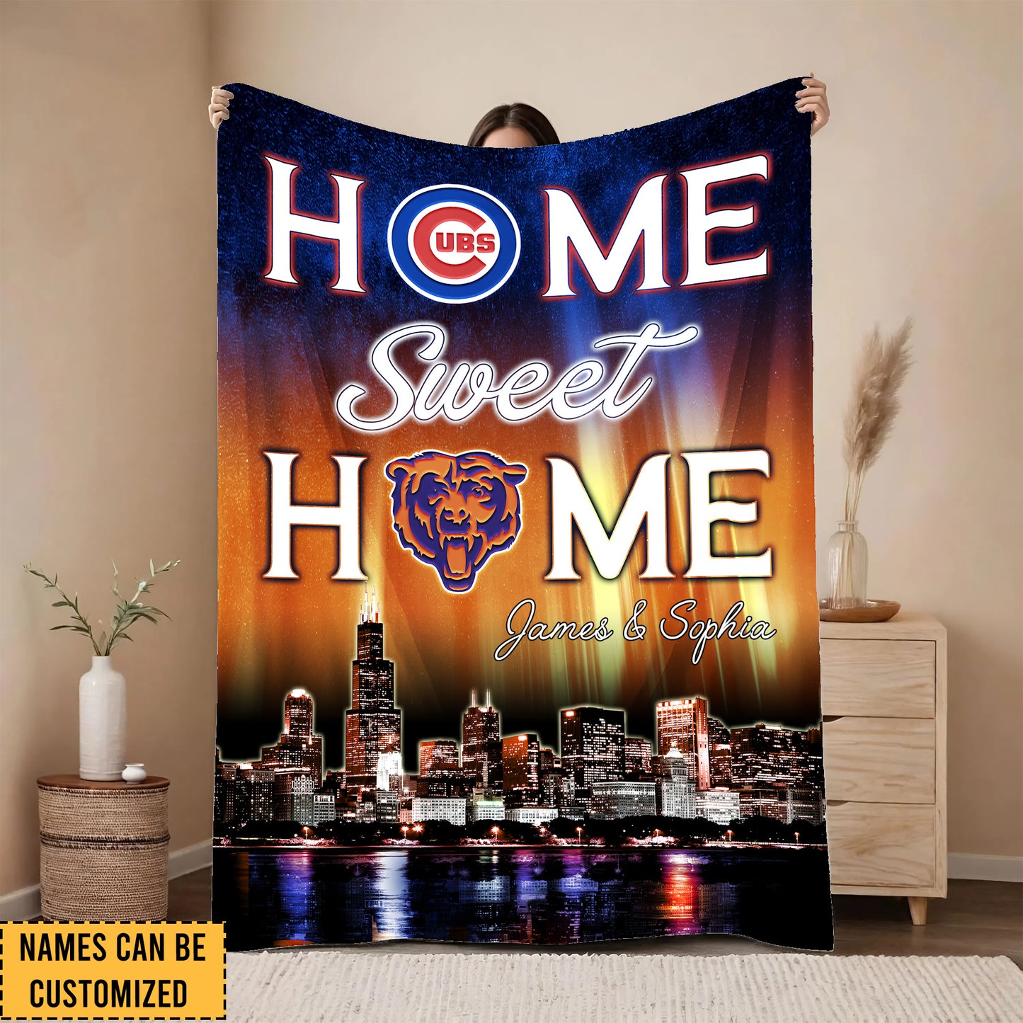 Home Sweet Home Chicago Skyline Fleece Blanket - Customized Fleece Blanket - CCGC CCGB