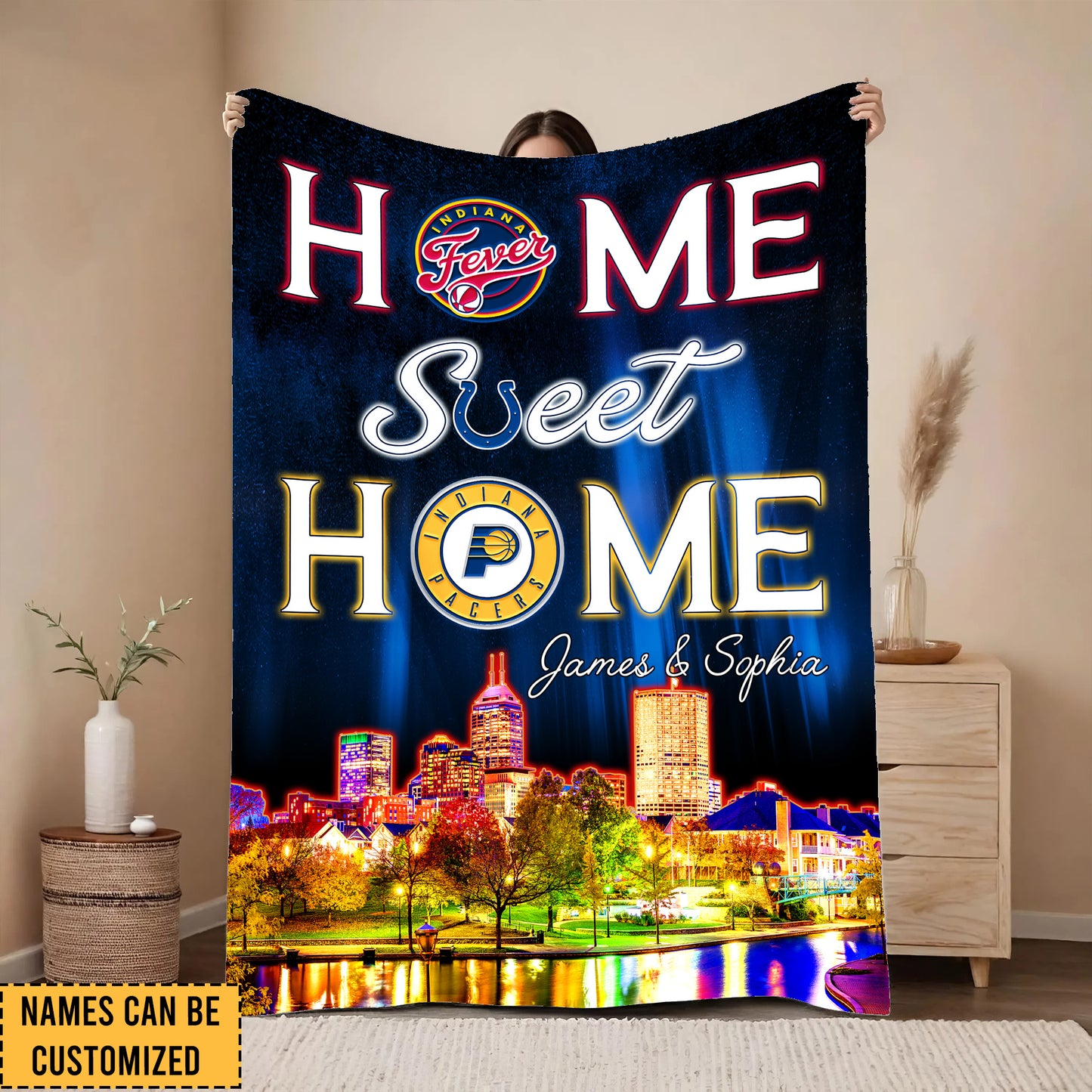 Home Sweet Home Indianapolis Skyline Fleece Blanket - Customized Fleece Blanket
