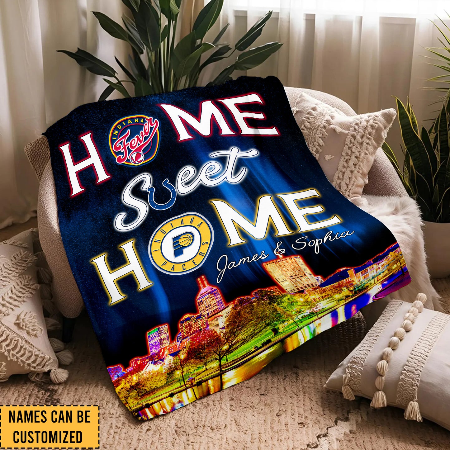 Home Sweet Home Indianapolis Skyline Fleece Blanket - Customized Fleece Blanket