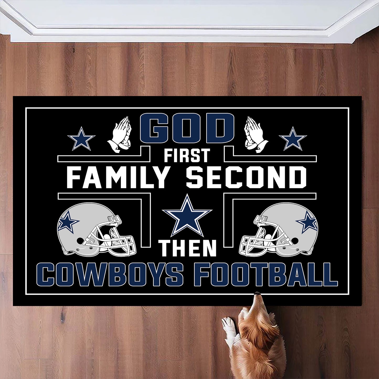 God First Family Second Then DLCB Football - Customized Doormat - Anti Slip Indoor Doormat
