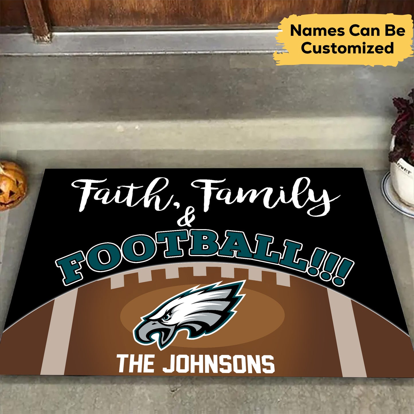 Faith, Family and Football Doormat - Anti Slip Indoor Doormat