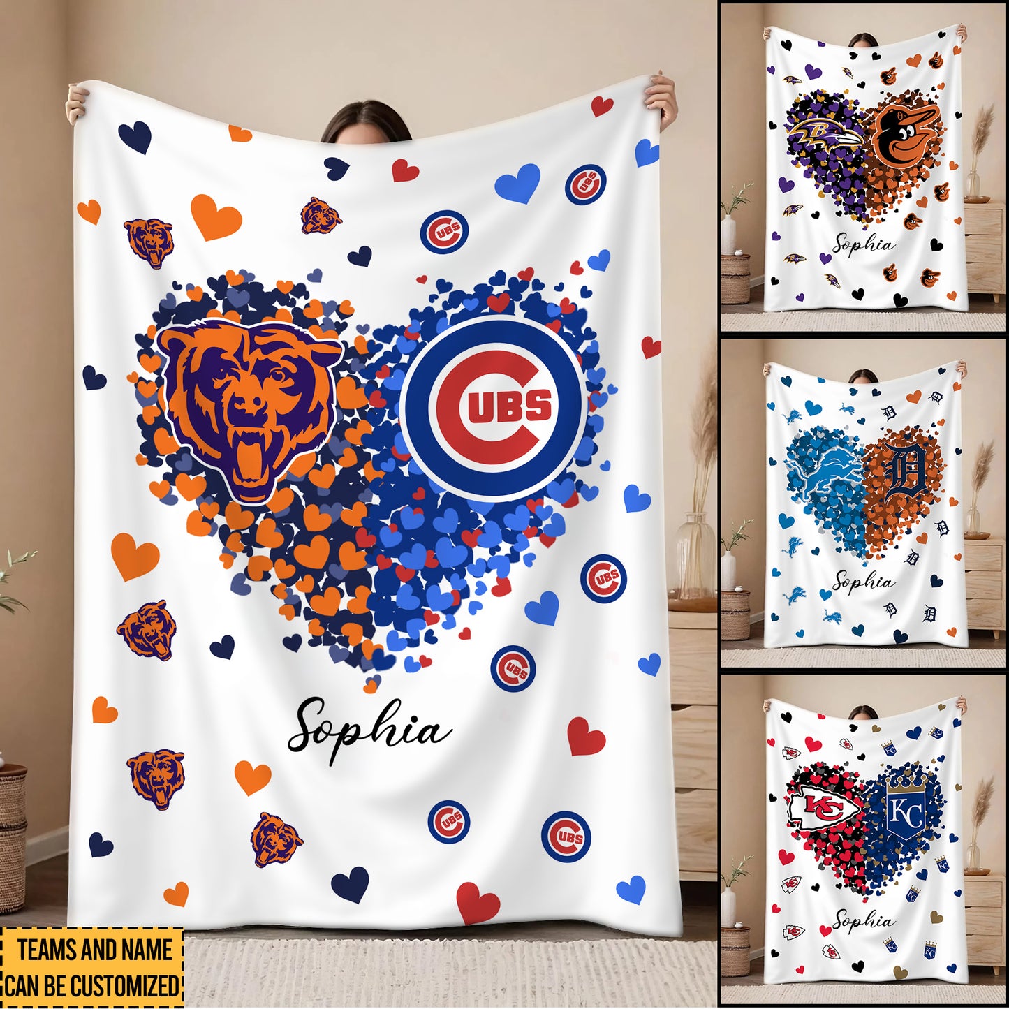 Teams Heart Fleece Blanket - Customized Fleece Blanket