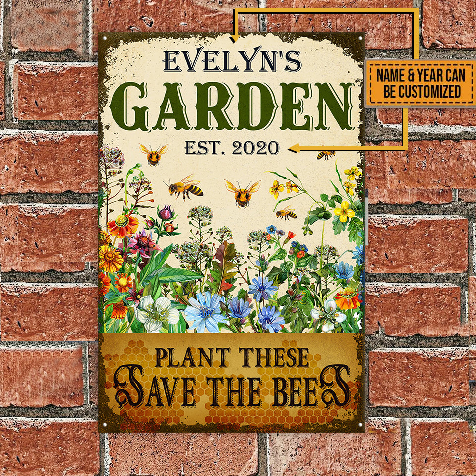 Personalized Garden Plant These Save The Bees Classic Metal Sign