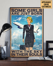 Personalized Flight Attendant Some Girls Are Just Born With The Sky In Their Souls Poster & Canvas