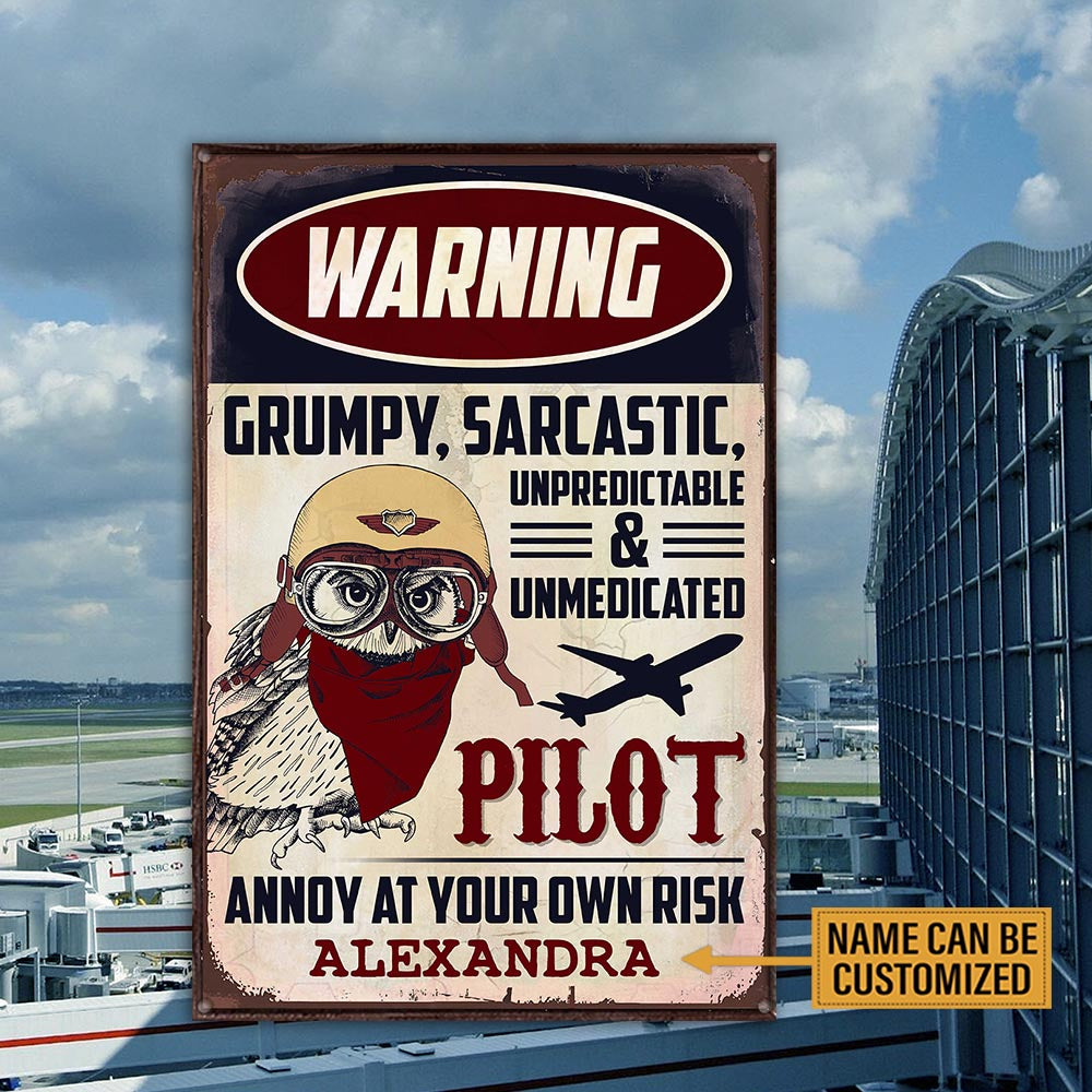 Personalized  Pilot Warning Metal Sign