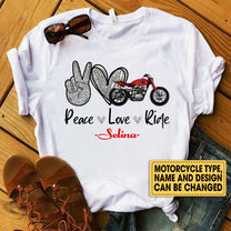 Personalized Peace Love Ride Motorcycle Shirt