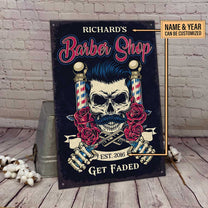 Personalized Barber Shop Get Faded Metal Sign