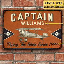 Personalized Pilot Captain Fly The Skies Metal Sign