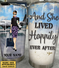 Personalized Flight Attendant And She Lived Happily Ever After Tumbler