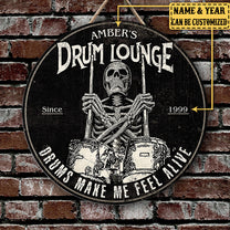 Personalized Drum Lounge Wood Round Sign