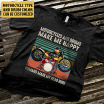 Personalized Motorcycles And Drums Make Me Happy Vintage Shirt