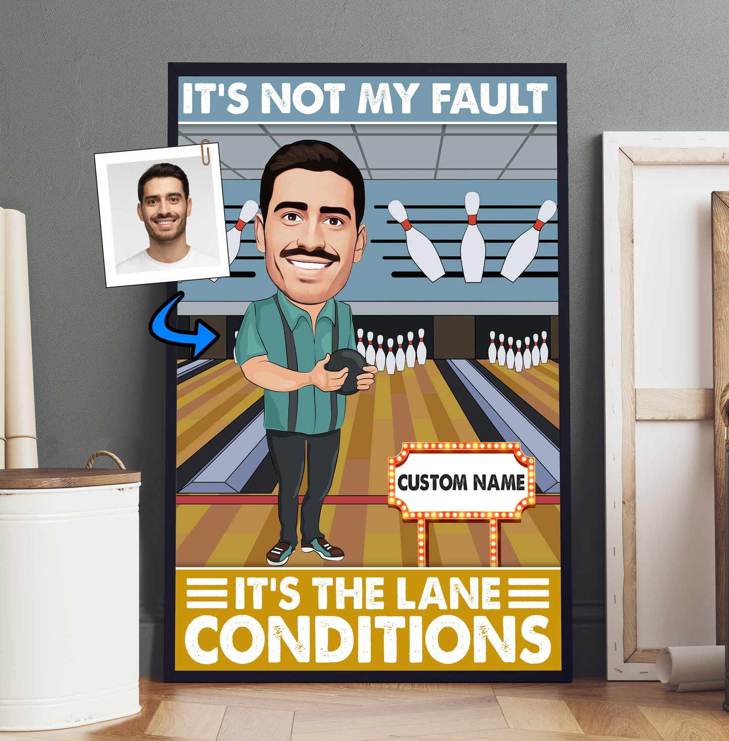 It's Not My Fault It's The Lane Conditions - Bowler Gift - Custom Caricature Portrait From Your Photo - Bowling Coach Gift - Bowling Player Gift